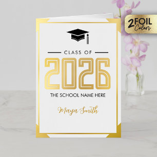 Gold White Graduation Real Foil Greeting Card