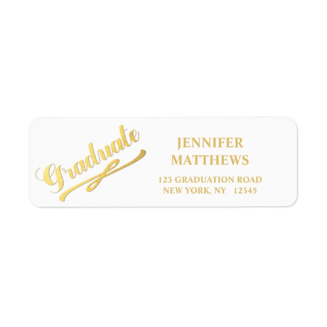Gold White Graduation Return Address Label (Front)
