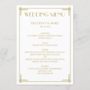 Gold White Great Gatsby Art Deco Wedding Menu