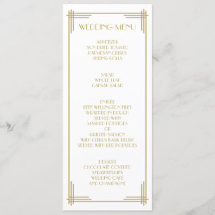 Gold White Great Gatsby Art Deco Wedding Menu