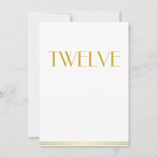 Gold White Great Gatsby Wedding Table Cards Twelve (Front)
