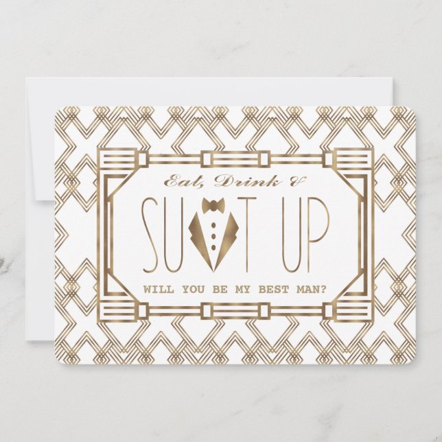 Gold & White Great Gatsby WILL YOU BE MY BEST MAN Invitation (Front)