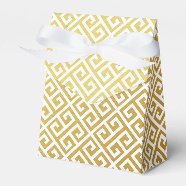 Gold & White Greek Key Pattern Favour Box (Front Side)