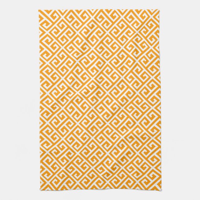 Gold & White Greek Key Pattern Tea Towel (Vertical)