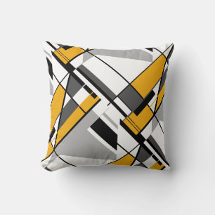 Gold White Grey Black Abstract Angular Design Cushion