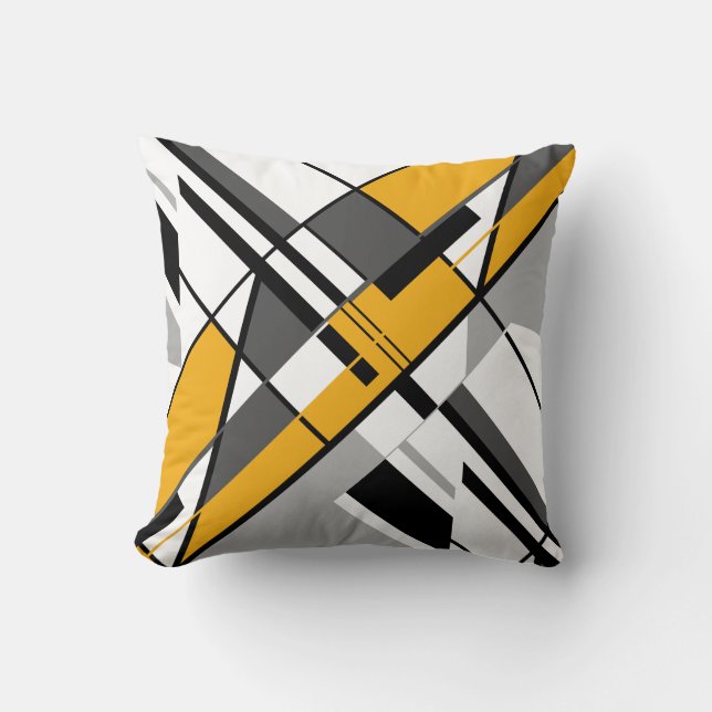 Gold White Grey Black Diagonal Crisscross Design Cushion (Front)