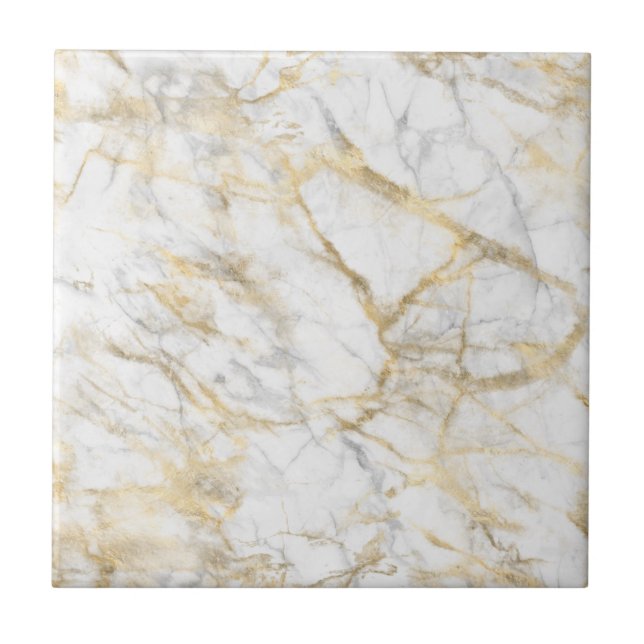 Gold White Grey Marble Trendy Modern Chic Stylish Ceramic Tile (Front)