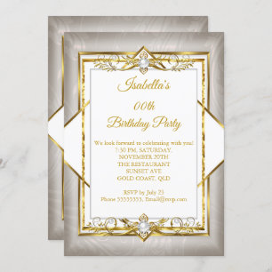 Gold White Grey Pearl beige Birthday Party Invitation