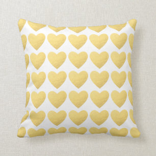 Gold white hearts pattern throw pillow