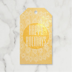 GOLD & WHITE INTRICATE FEATHER PATTERN CUSTOM TEXT GIFT TAGS