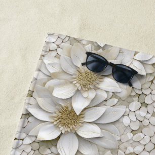 Gold White Lotus Flowers Beach Towel