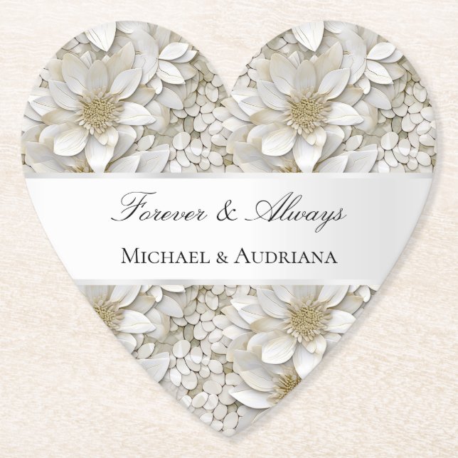 Gold White Lotus Flowers Bridal Shower  Paper Coaster (Front)