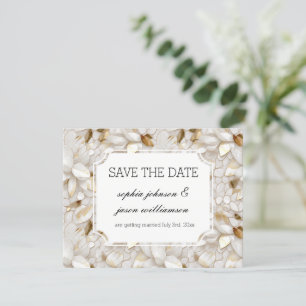 Gold White Lotus Flowers wedding save the date