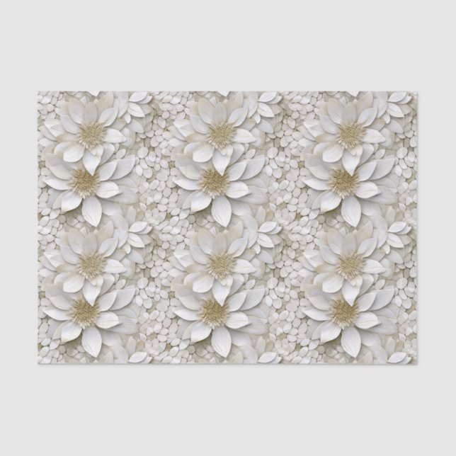 Gold White Lotus Flowers Wedding Tissue Paper (Front)