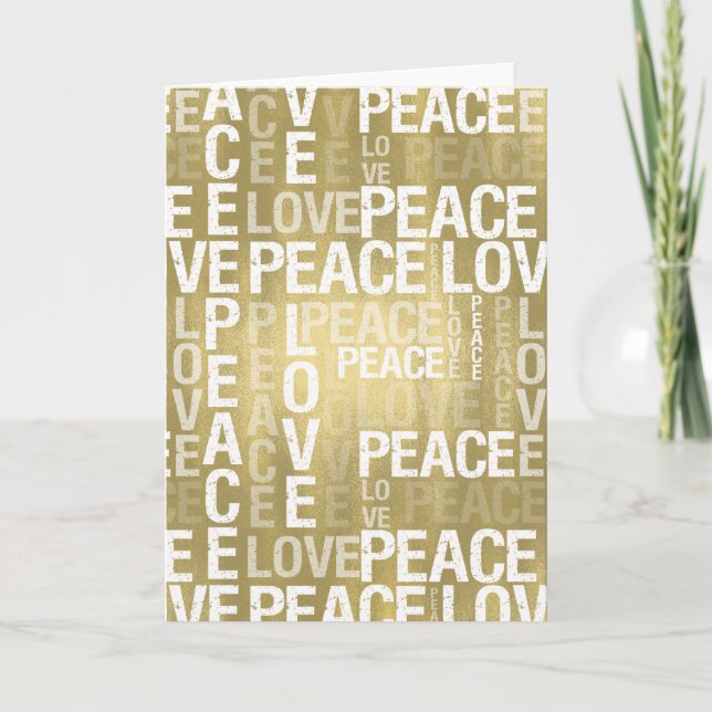 Gold White Love Peace Inspirational Typography Card (Front)