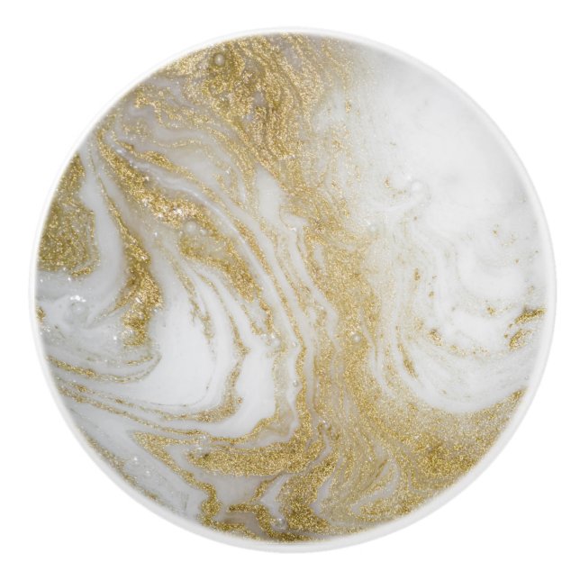 GOLD WHITE MARBLE CUSTOM CERAMIC KNOB (Front)