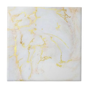Gold White Marble Customisable Elegant Template Ceramic Tile