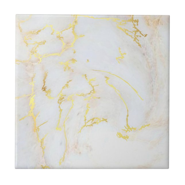Gold White Marble Customisable Elegant Template Ceramic Tile (Front)