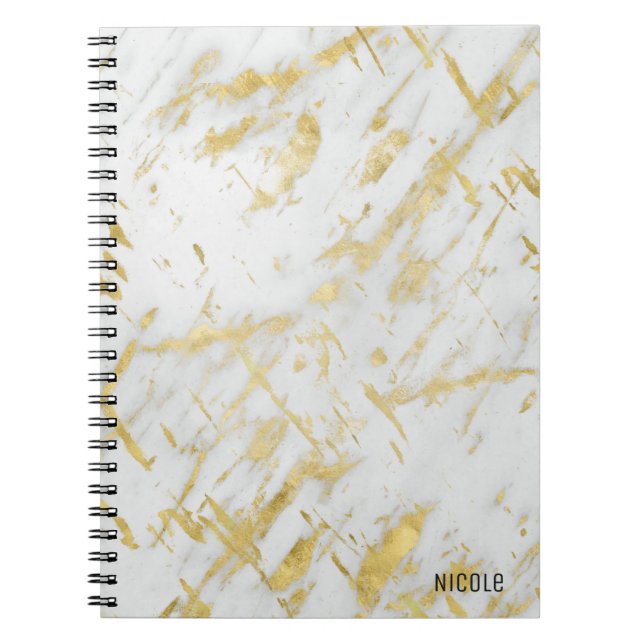 Gold & White Marble Glam Elegant Custom Notebook (Front)