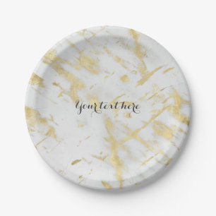 Gold & White Marble Glam Elegant Designer Style Paper Plate