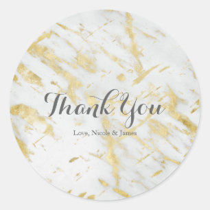 Gold & White Marble Glam Elegant Modern Wedding Classic Round Sticker