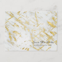 Gold & White Marble Glam Elegant Save the Date