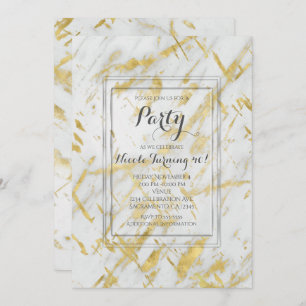 Gold & White Marble Glam Modern Party Invitations