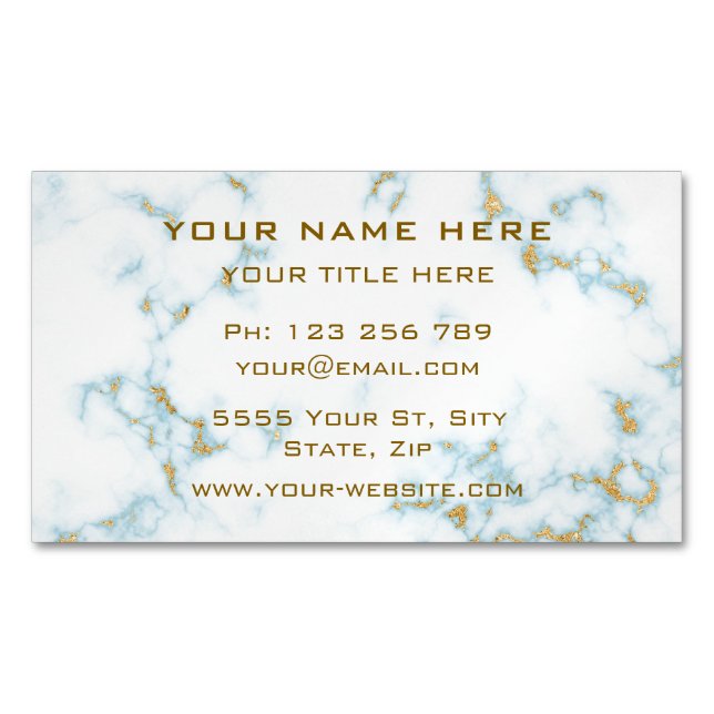 Gold White Marble Golden Text Business Card Magnet (Front)