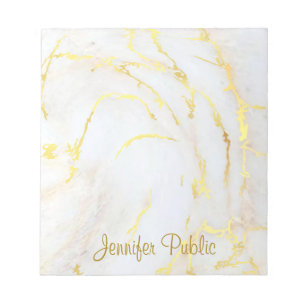Gold White Marble Handwritten Script Elegant Notepad