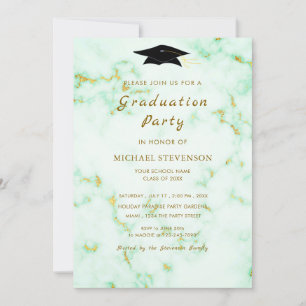 Gold White Marble Luxy Graduation Party Invitation