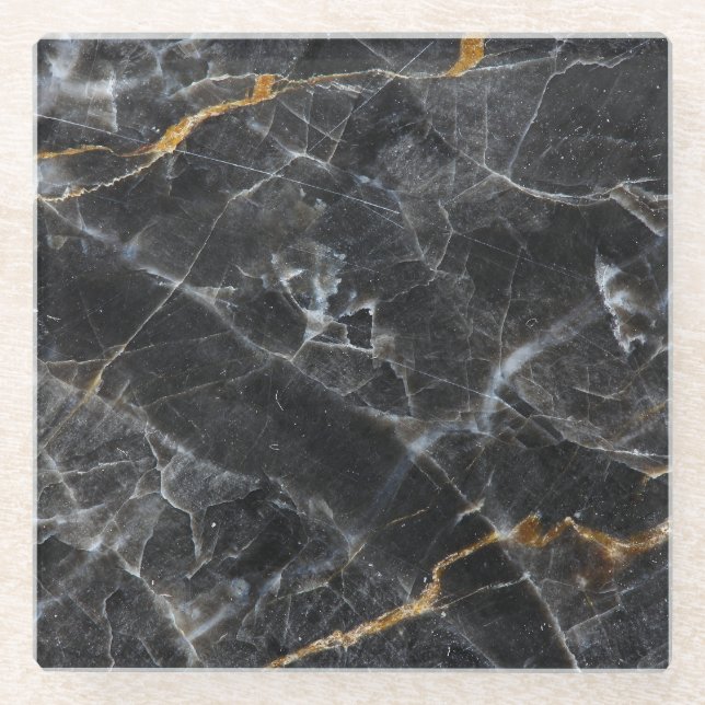 Gold White Marble Texture Design Glass Coaster (Front)