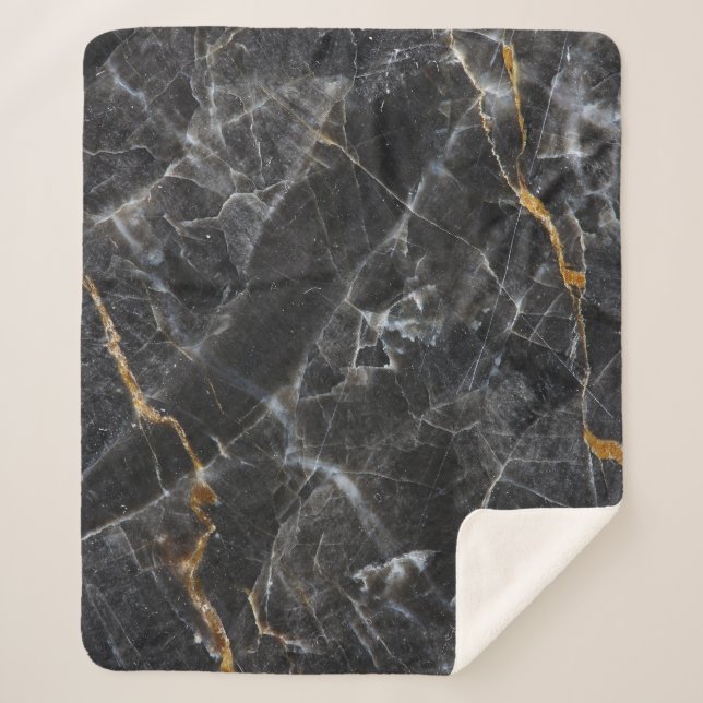 Gold White Marble Texture Design Sherpa Blanket (Front)