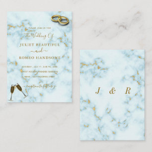 Gold White Marble Wedding Invitation with Rings