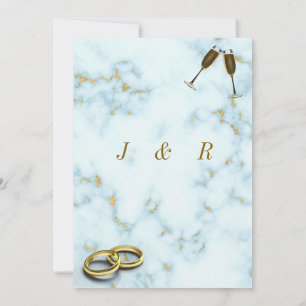 Gold White Marble Wedding Invitation with Rings