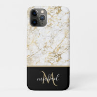 Gold & White Marble with Black Monogram Luxury