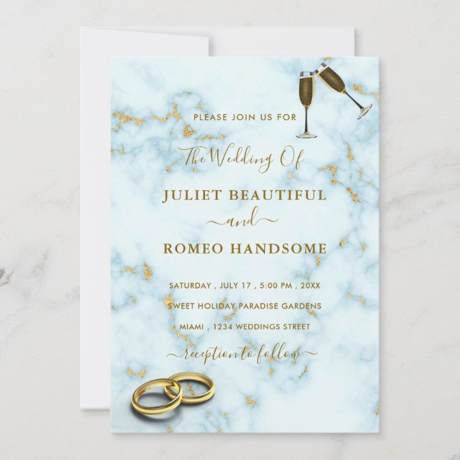 Gold White Marble Your QR Code Wedding Invitation (Front)