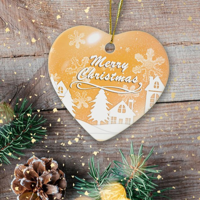 Gold White Merry Christmas Happy New Year Ceramic Ornament (Creator Uploaded)