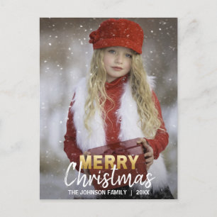 Gold White Merry Christmas Holidays Family   PHOTO Holiday Postcard