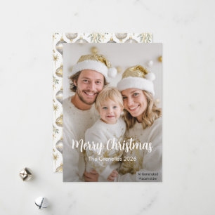 Gold White Merry Christmas Photo Holiday Card