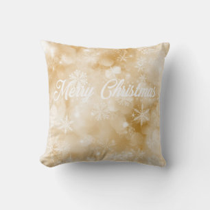 Gold & White Merry Christmas Snowflake Cushion