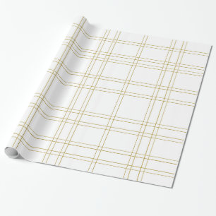 Gold & White Minimal Modern Plaid Clean Pattern Wrapping Paper