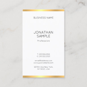 Gold White Minimalist Professional Modern Vertical Business Card