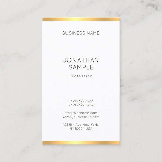 Gold White Minimalist Professional Modern Vertical Business Card (Front)