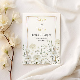 Gold white mint delicate floral Save the Date  Invitation