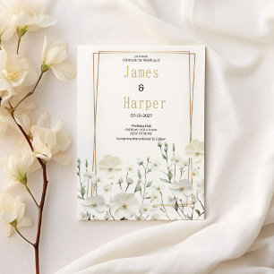 Gold white mint delicate floral Wedding Invitation