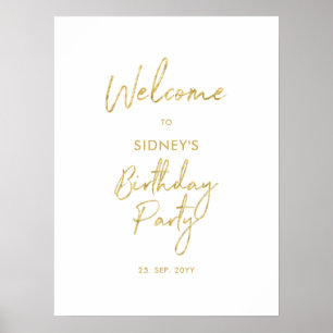 Gold & White Modern Birthday Party Welcome Poster