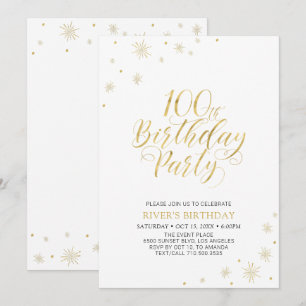 Gold & White   Modern Chic 100th Birthday Party Invitation