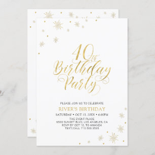 Gold & White   Modern Chic 40th Birthday Party Invitation
