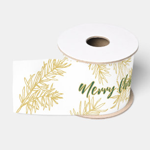 Gold White Modern Elegant Botanical Christmas Grosgrain Ribbon