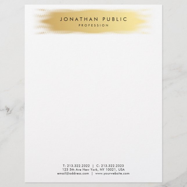 Gold White Modern Elegant Glamour Template Custom Letterhead (Front)